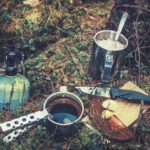 Trail Food with Stove and Ramen Noodles Knife and Cutting Board